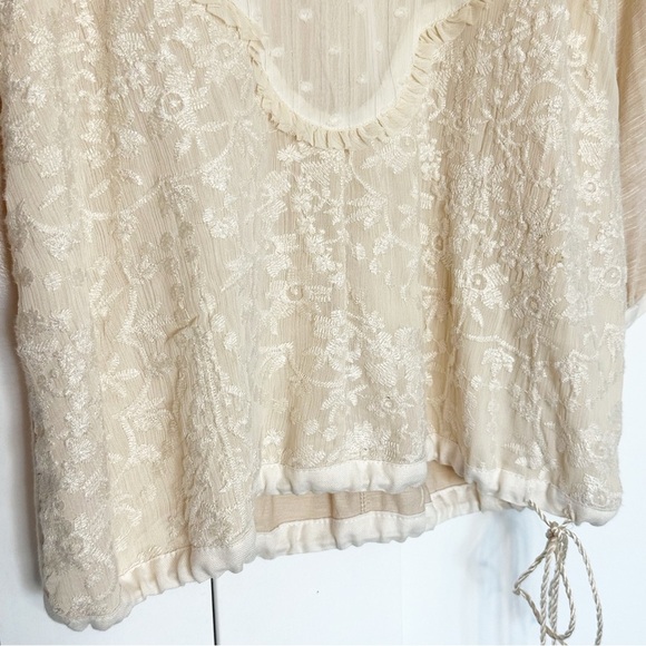 Anthropologie Tiny Finja Embroidered Lace Ruffle Ivory Blouse XS Victorian flowy - Picture 7 of 12